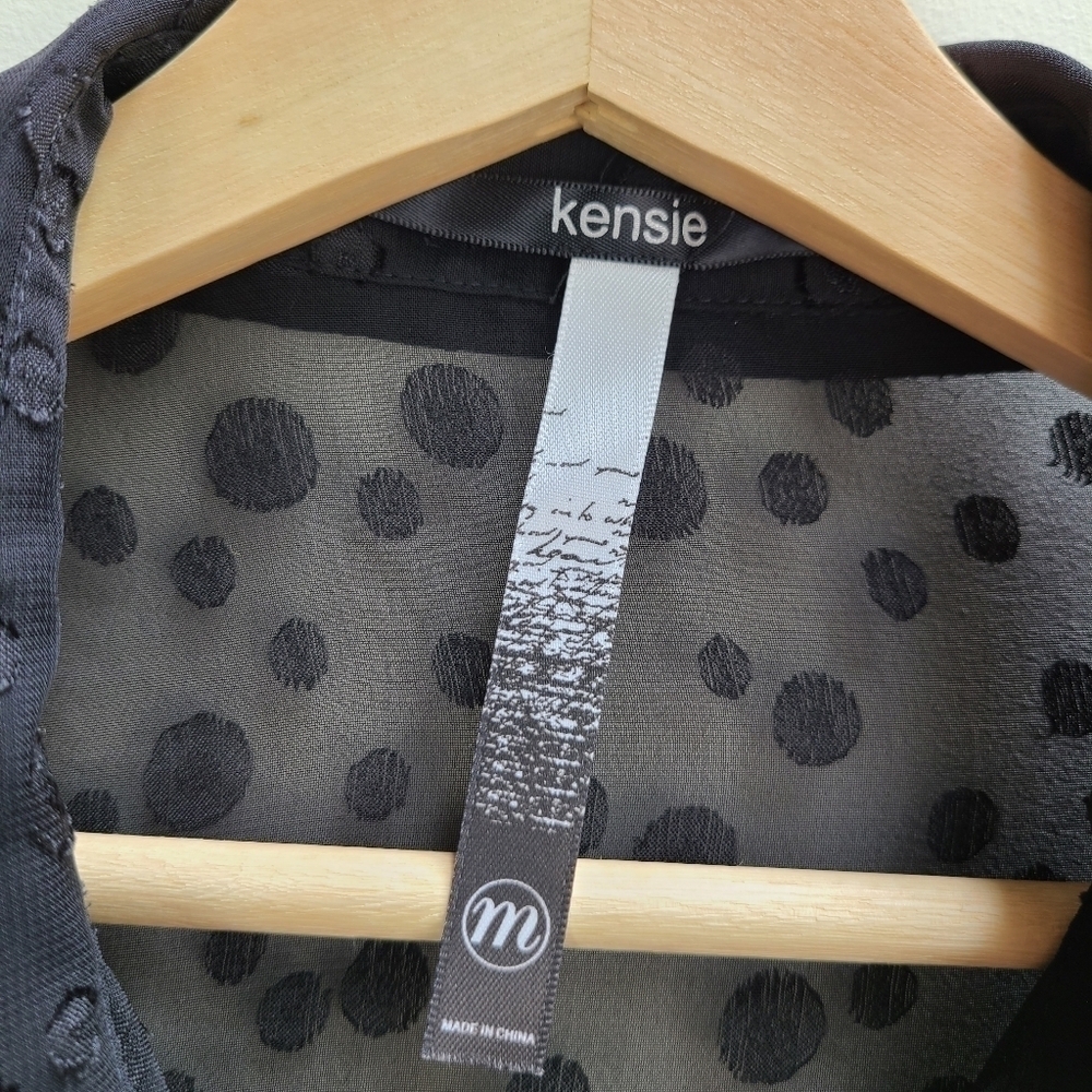 Kensie Sheer Black Button-down Blouse with Polkadots, Size Medium - Picture 6 of 6